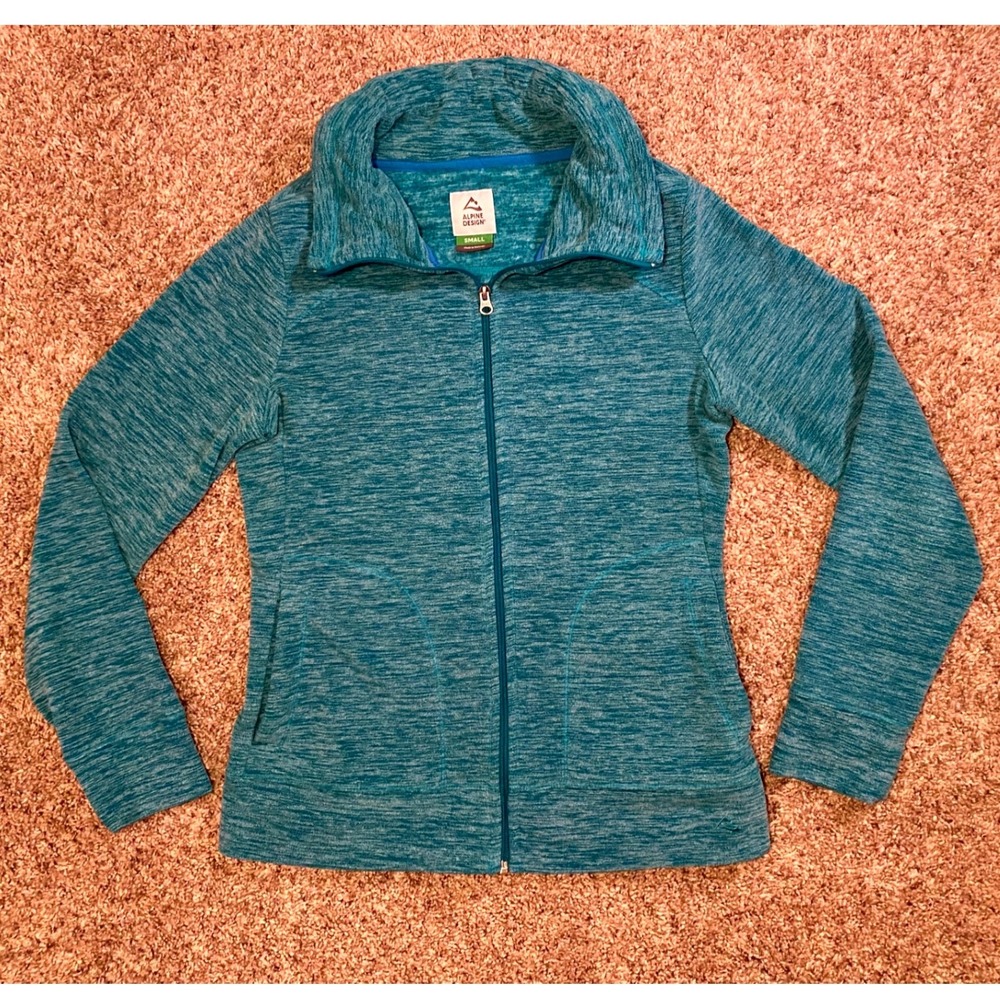Alpine Design Womens Teal Blue Marled Full Zip‎ Fleece Jacket Small